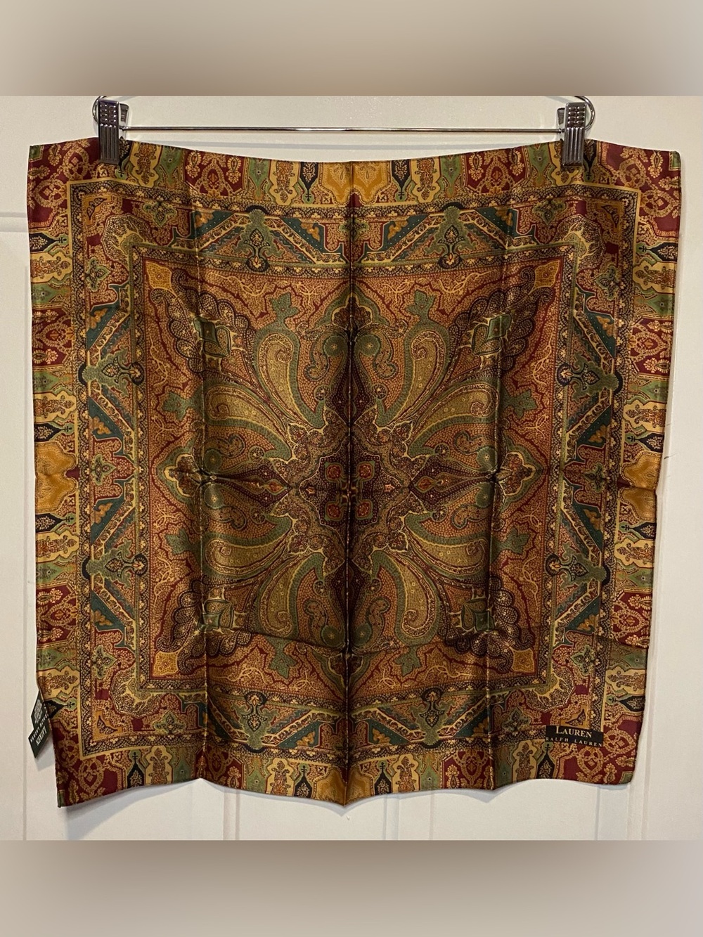 Lauren Ralph Lauren New 21”x21” 100% Silk Paisly Ornate Square Scarf Vintage